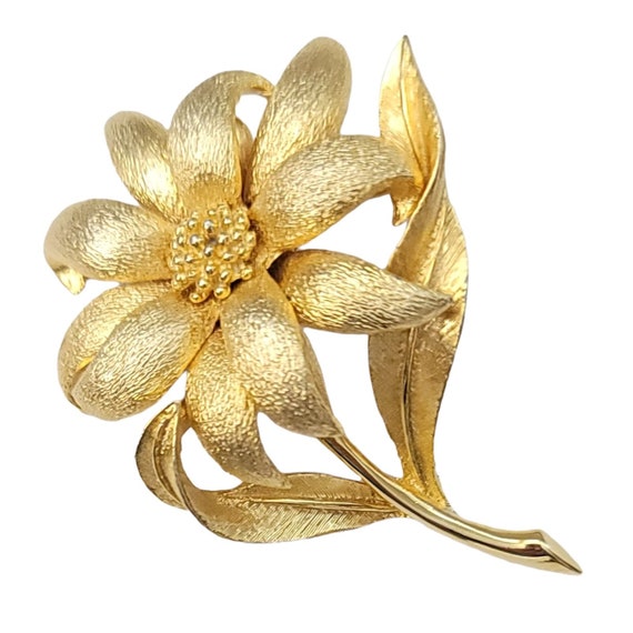 Boucher Gold-Tone Stemmed Flower Leaf Brooch, Signed Numbered