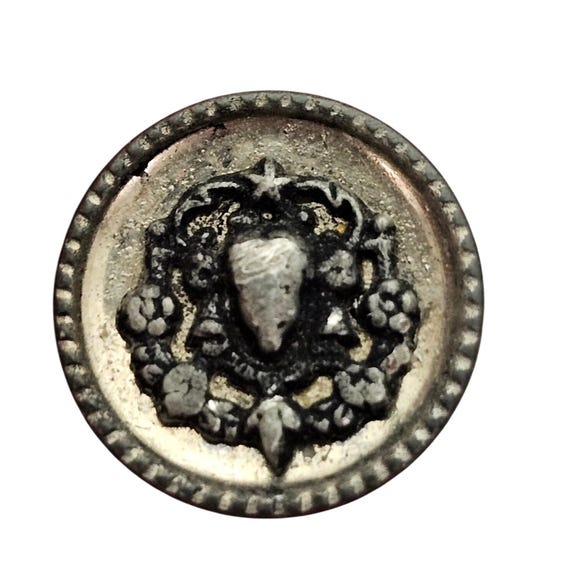 Antique Silver Tone Repoussé Lady Face Shank Button J943