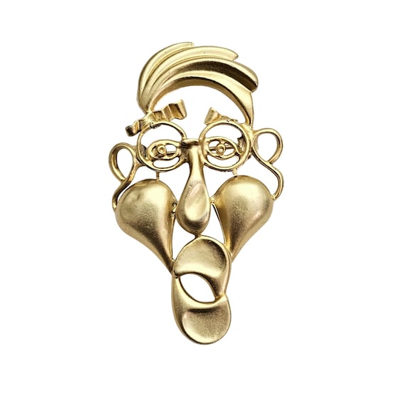 Gold Tone Steam Punk Metal Open Face Man Brooch Whimsical Pin J422