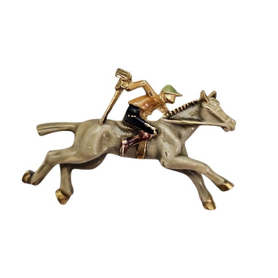 Horse Jockey Brooch Vintage Enamel Pin