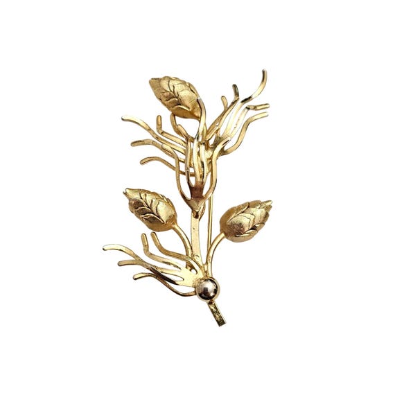 Gold Tone Pine Cone Needle Branch Brooch J403