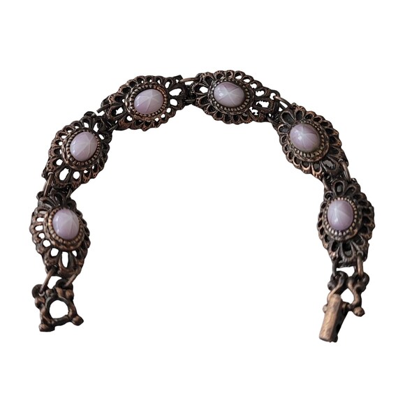 Danny Pollak Copper Tone Lavender Purple Star Sapphire Glass Cab Chain Bracelet, Signed E644