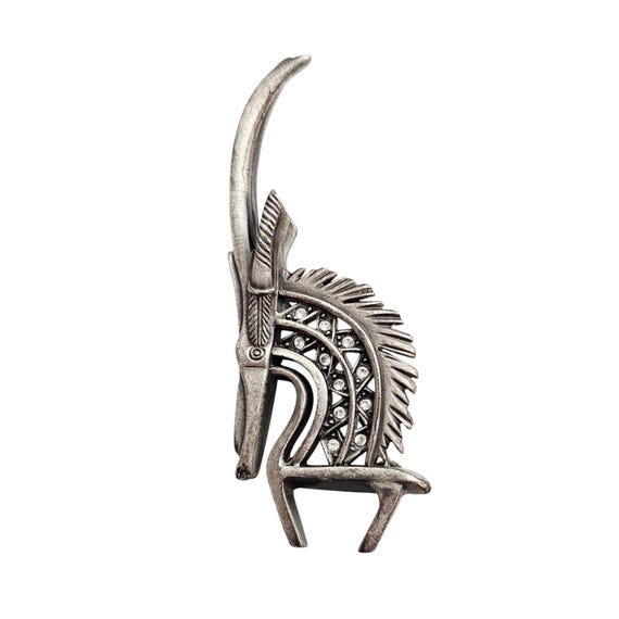 Cicely Tyson Gazelle Pewter Style Rhinestone Brooch Tribal Pin Signed C982