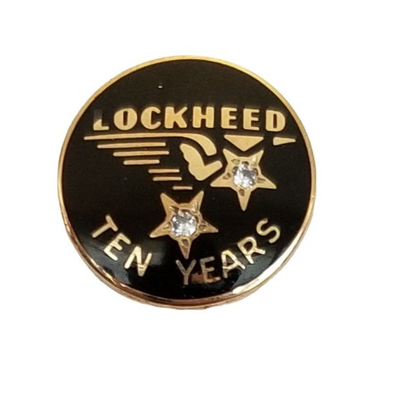 10k Yellow Gold Diamond Chip Enamel Lockheed 10 Years Employee Service Award Lapel Pin, M972