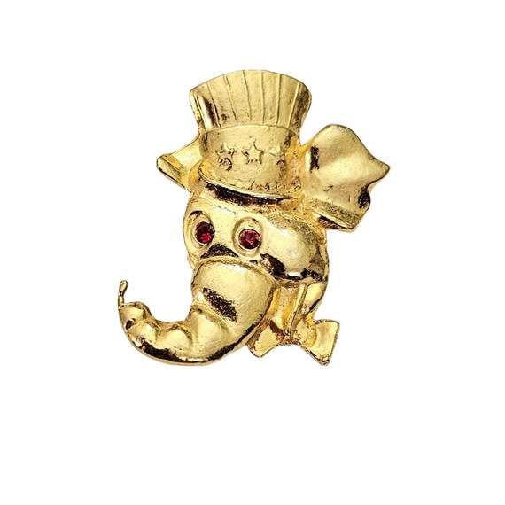 Patriotic Stars Striped Red Rhinestone Eye Elephant In Top Hat Brooch Pin, L414