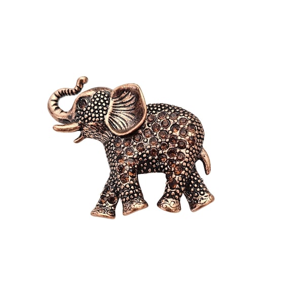 1928 Brand Brooch Copper Tone Topaz Rhinestone Elephant Pin J612