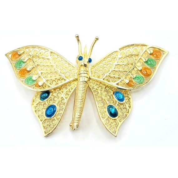 Alice Caviness Sterling Gold Vermeil Articulated Butterfly Brooch Signed