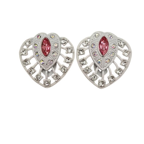 1940s Fur Clip White Enamel Pink AB Rhinestone New Old Stock