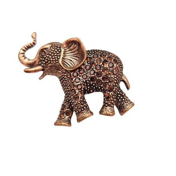 1928 Topaz Rhinestone Elephant Brooch Copper Tone Pin C893