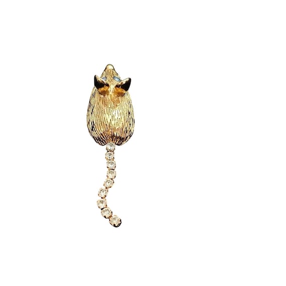 Avon Mouse Lapel Pin Articulated Tail Blue Rhinestone Eyes Signed, J399