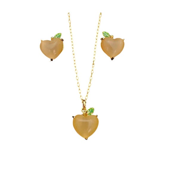 Kate Spade Heart Peach Post Earrings Matching Chain Pendant Necklace Set J650