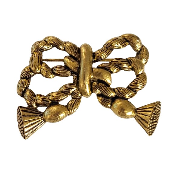 Carolee Gold-Tone Bow, Tassel Brooch Pin, Signed E96