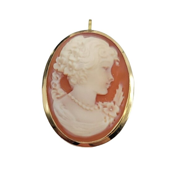 18k Yellow Gold Shell Carved Cameo Oval Necklace Pendant Pin Brooch