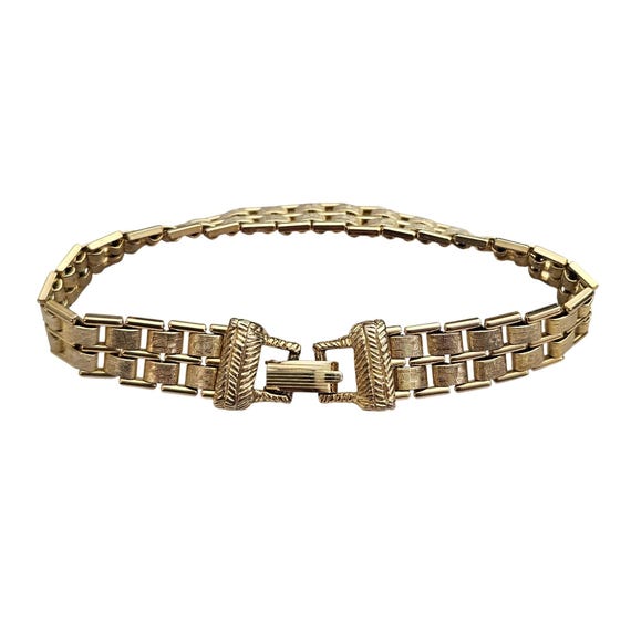 Goldette Gold Tone Linen Finish Book Chain Style Bracelet Signed  J396