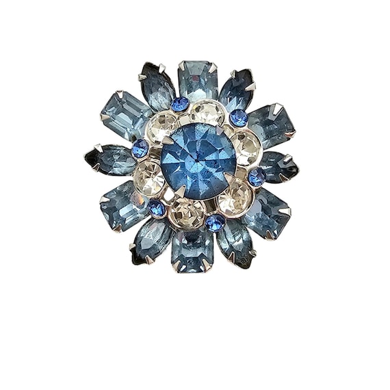 Coro Flower Brooch Blue Round Cluster Pin Signed, C688