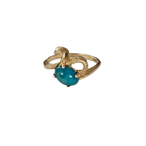 14K Yellow Gold Blue Cabochon Stone Ring Size 6.75 L170