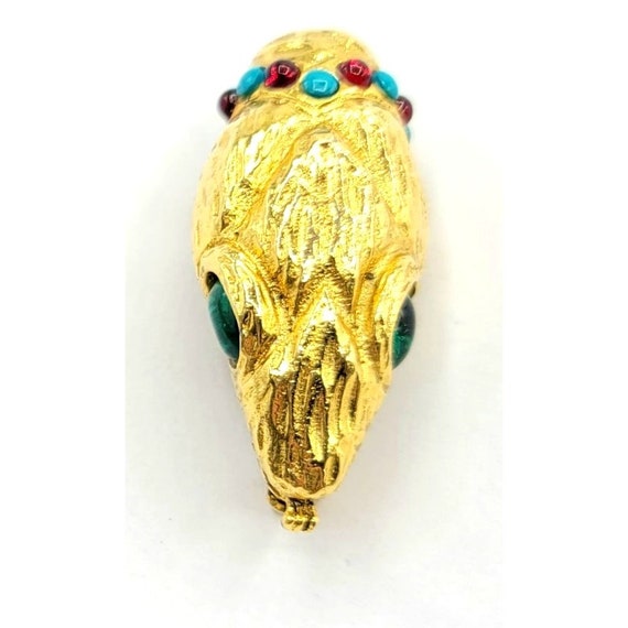 Richelieu Goldtone Green Red Rhinestone Snake Brooch Pin Signed
