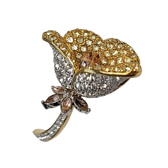 Nolan Miller Vintage Gold-Tone Pave Rhinestone Flower Pin Brooch, Signed