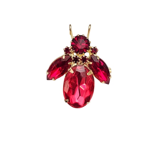 Pink Red Rhinestone Bug, Fly Brooch Vintage Pin