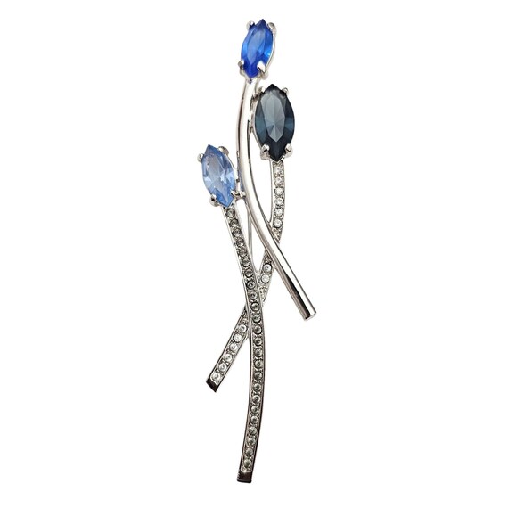 Swarovski Silver Tone Blue Clear Crystal Flower Rhinestone Brooch, J7