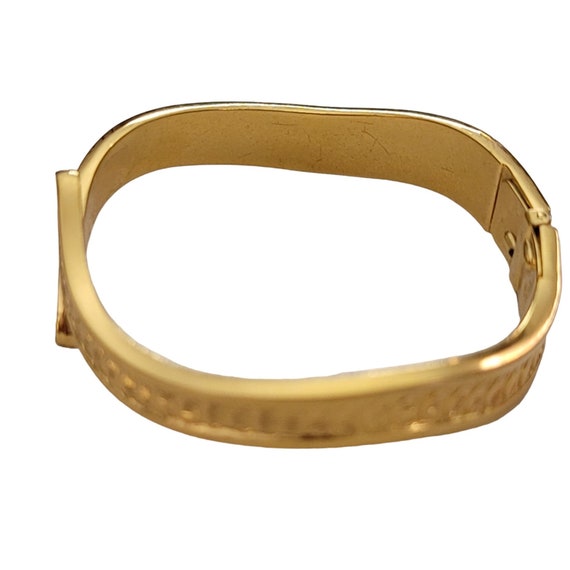 Monet Gold Tone Hinged By Pass Bangle Bracelet, S… - image 4