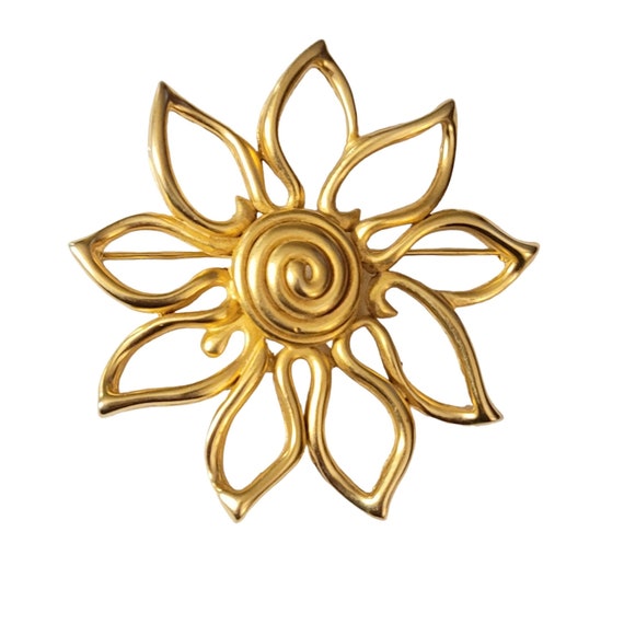 Erwin Pearl Matte Gold Tone Modern Open Statement Flower Brooch Pin, Signed M382