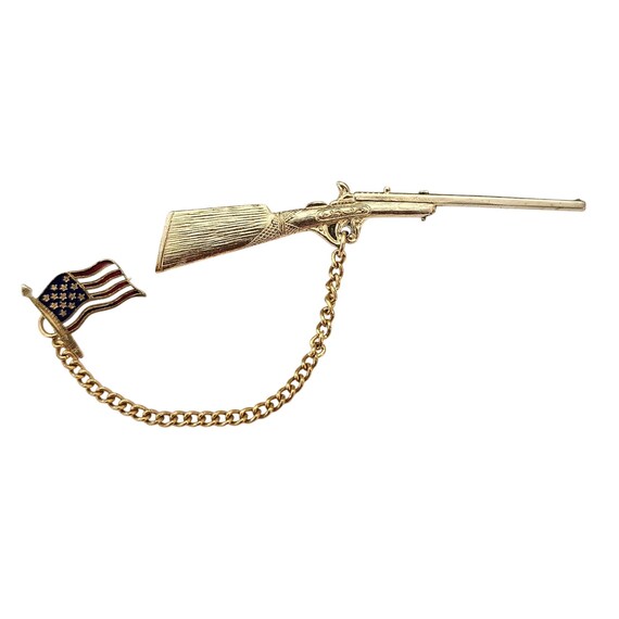 Rifle Shot Gun Brooch US Flag Chatelaine Set Pins J702
