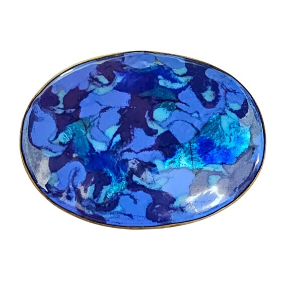 Victorian Multi Hue Blue Enamel Oval Brooch C-Clasp Pin