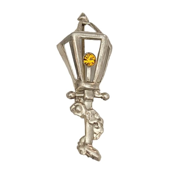 Sterling Silver Yellow Rhinestone Lamp Post Brooch Pin, M323