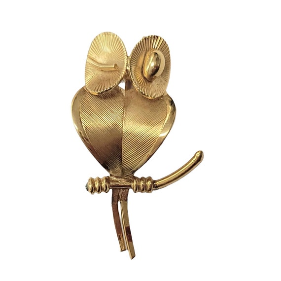 Coro Craft Gold-Tone Modernist Winking Owl On Branch Brooch, Signed