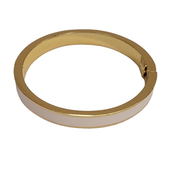 Talbots Gold Tone White Enamel Hinged Bangle Bracelet E890