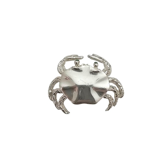 Sterling Silver Crab Brooch Green Eye Pin J333
