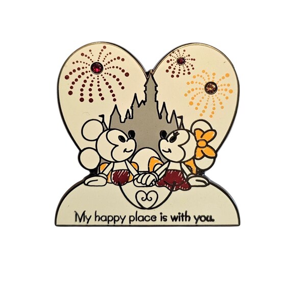 Disney  "My Happy Place Is With You" Mickey And Minnie Heart Pin
