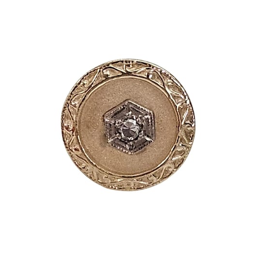 10K Yellow Gold Lapel Tie Pin Round, Diamond Chip