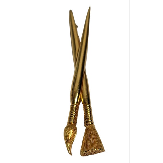 Carolee Vintage Gold Tone Artist Paint Brushes Pin Brooch, Signed