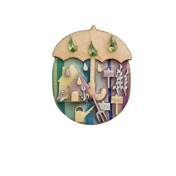 Lucinda House Gardening Pin Rain, Corn Peas Spuds Crop C927