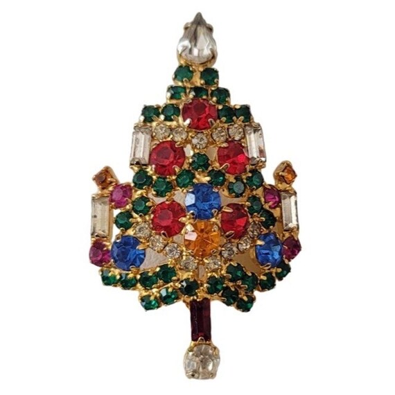 Warner Prong Set Rhinestone Christmas Tree Brooch, Signed E476