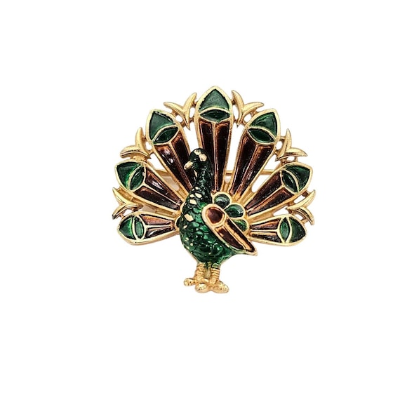 Trifari Peacock Brooch Green Enamel Vintage Pin, Signed - Etsy display picture 1