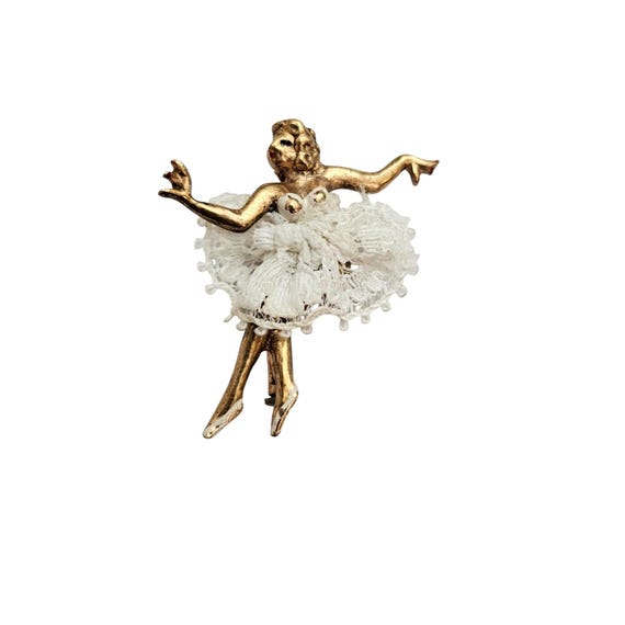 European Ballerina Lady Girl Dancer Brooch Lace Skirt Trombone Clasp Pin J344