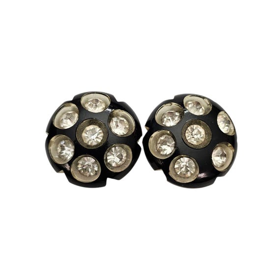 Vintage Lucite Clip-On Rhinestone Clear Black Earrings