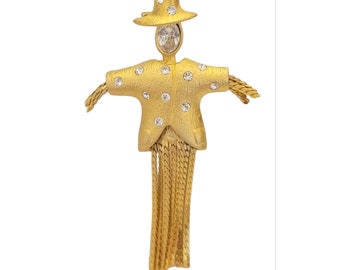 Gold Tone Clear Rhinestone Scarecrow Chain Fringe Dangle