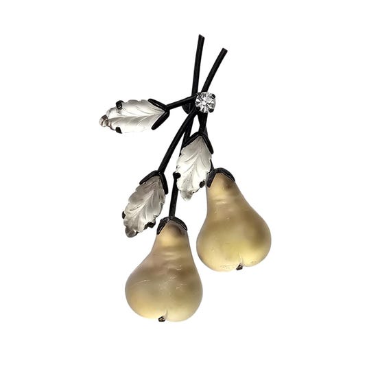 Austria Frosted Glass Two White Pears Brooch J527