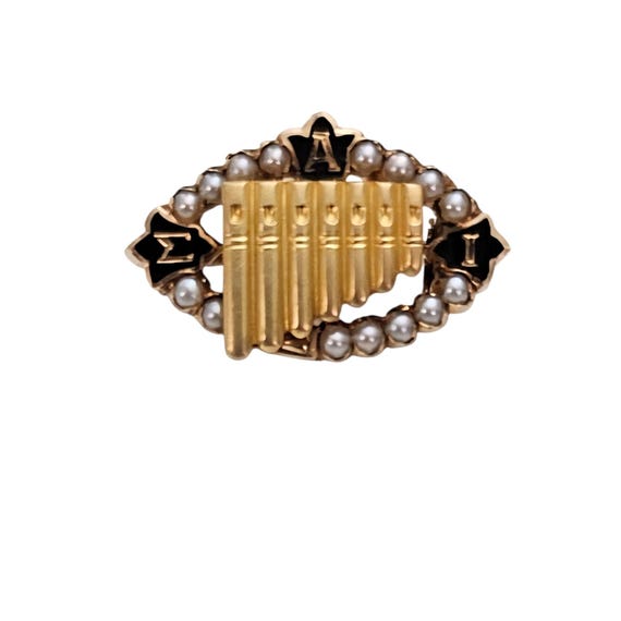Sigma Alpha Iota Sai Pan Flute Music Fraternity Pin 10K Gold Pearl Pin