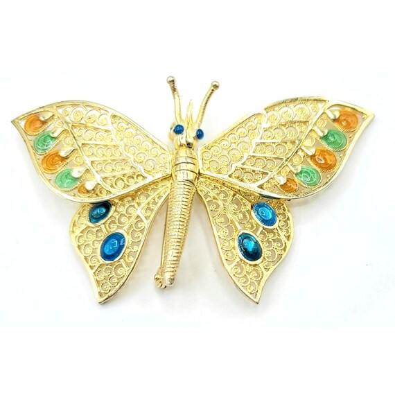 Alice Caviness Poured Glass Sterling Gold Vermeil Articulated Butterfly Brooch Signed
