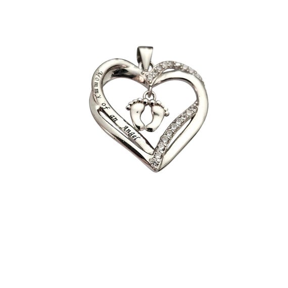 Sterling Silver Mommy Of An Angel Heart Pendant CZ Embellished C660