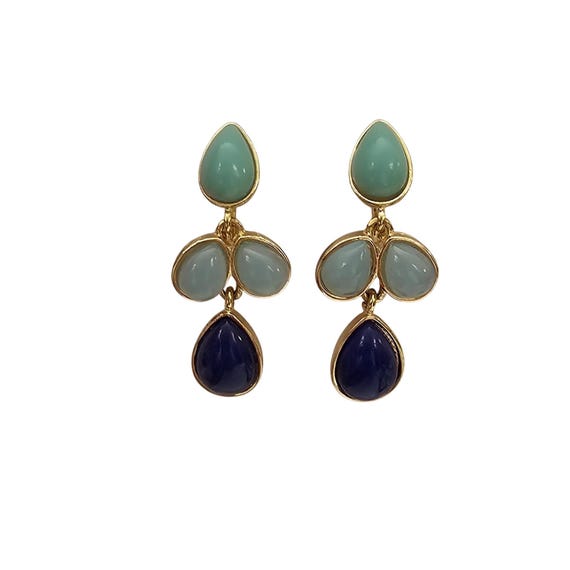 Napier Icy Blue Dangle Clip On Royal Blue Tear Drop Dangle Earrings Signed, C788