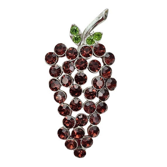 Purple Wine Rhinestone Grape Cluster Brooch Vintage New Old Stock