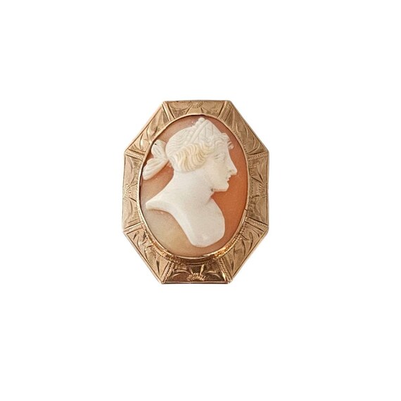 10K Yellow Gold Etched Cameo Brooch Pendant