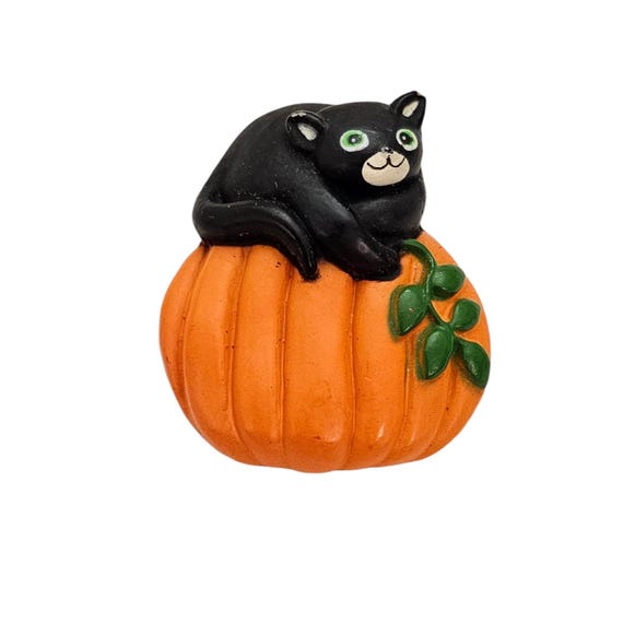 S. Lehman Fun World Black Cat On Pumpkin Vintage Pin L394