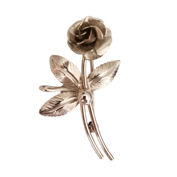 Sterling Silver Vintage Stemmed Rose Pin Brooch